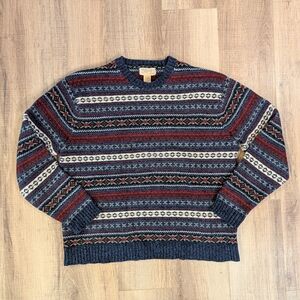 American Eagle Vintage Fair Isle Lambswool Sweater Mens L Nordic Wool
